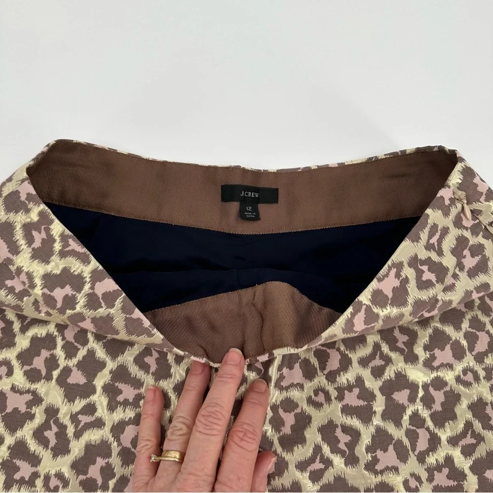 J.Crew Trouser Shorts Metallic Gold Leopard Jacquard High Waist Side Zip Size 12